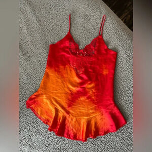 Vintage Faye Lorraine Red Orange Ombré Size M Slip Dress Nightgown EUC